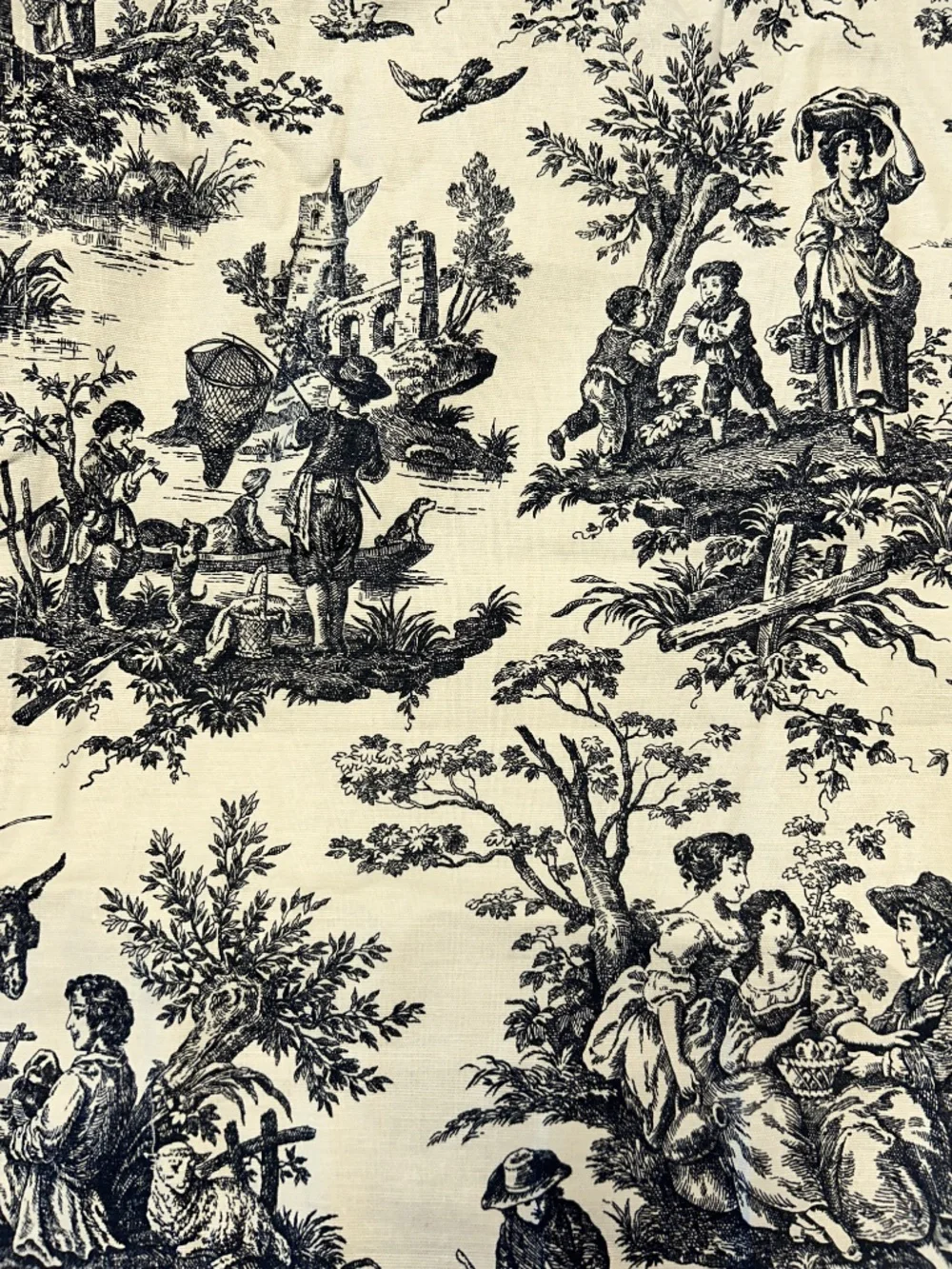 Waverly Country Life Black Toile w/Tie Back Single Curtain Panel 42